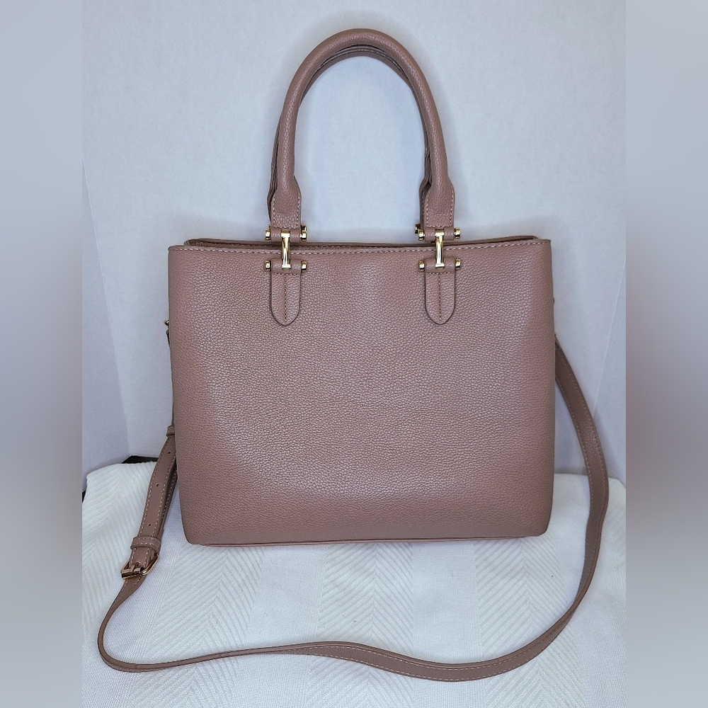 Miztique Vegan Leather Tote Bag Satchel Crossbody 3 Compartment Pink Blush Gold